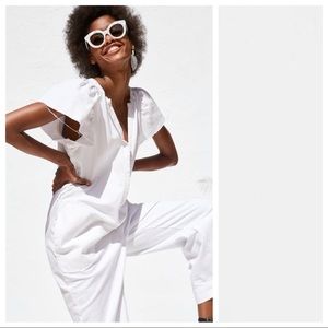 NWT. Zara White Rustic Jumpsuit. Size XS.
